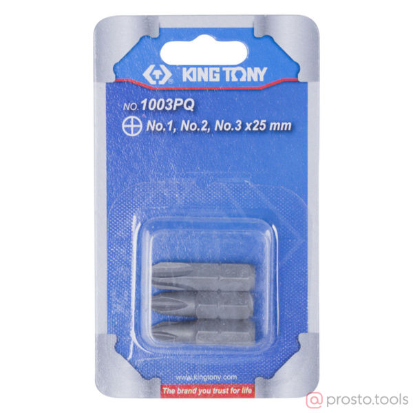 Изображение Набор вставок (бит) 1/4" крестовые, №1, №2, №3, 3пр. //KING TONY