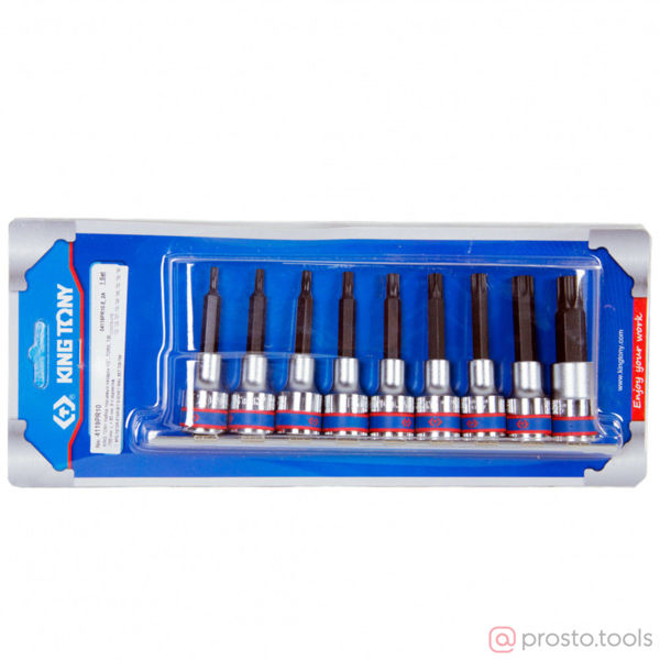 Изображение Набор головок со вставкой 1/2" TORX Т20-Т60 L=80мм 9 пред. //KING TONY