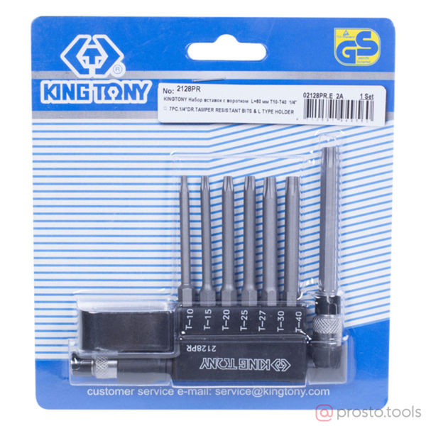 Изображение Набор вставок (бит) с воротком-битодержателем 1/4" TORX, T10-T40, L = 60 мм, 8пр. //KING TONY