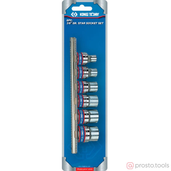 Изображение Набор головок со вставкой 3/8" Е8-Е18 TORX Е-стандарт 6 предметов //KING TONY