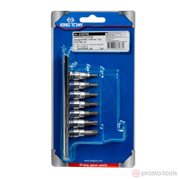 Изображение Набор головок со вставкой 1/4" TORX Т10-Т40 мм L = 37 мм 7 предметов //KING TONY