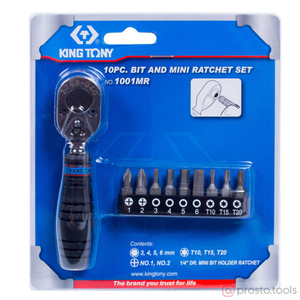 Изображение Набор вставок (бит) с трещоткой 1/4" TORX, HEX, PH, 10 пред. (KING TONY)