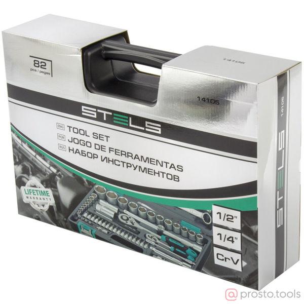 Изображение Набор инструмента 82 пр. пласт. кейс 1/2", 1/4" (STELS)