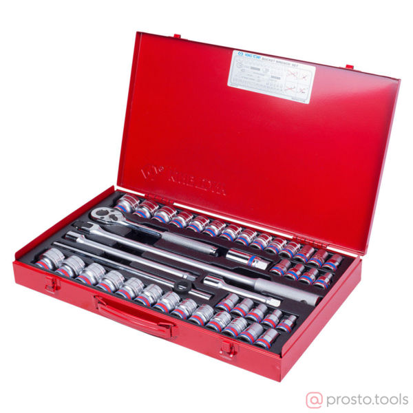 Изображение Набор головок 1/2" 10-32 мм и 5/16"-1-1/4" 6-гран. 42 предметов дюйм и метрика //KING TONY