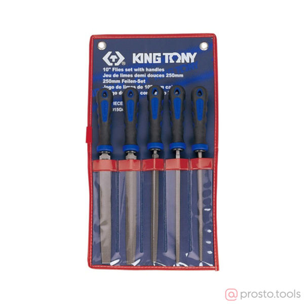 Изображение Набор напильников 250мм (5 шт.) двухкомп.рукоятка (KING TONY)