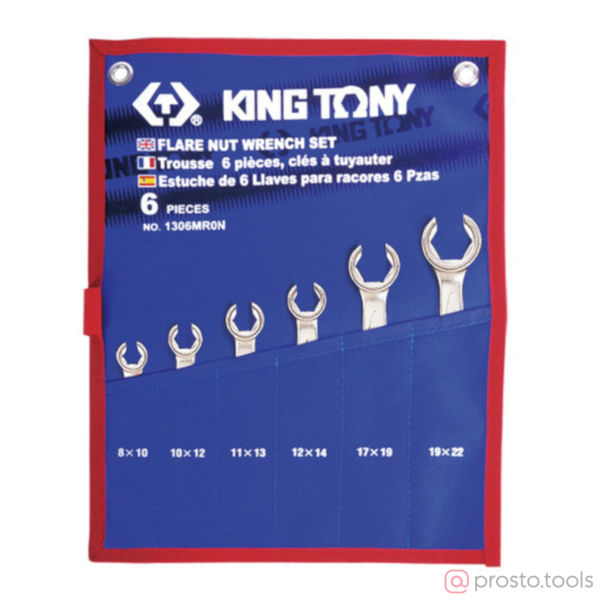 Изображение Набор ключей разрезных 8-22мм 6шт. чехол из теторона //KING TONY