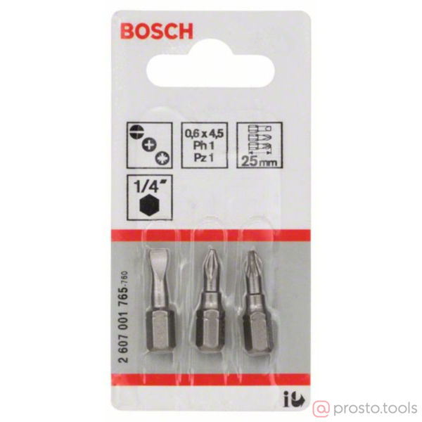 Изображение Набор бит Extra Hard 25 мм S0.6х4.5/PH1/PZ1 3 шт. //BOSCH