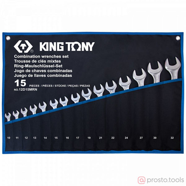 Изображение Набор ключей комб. 10-32мм 15шт. чехол из теторона //KING TONY