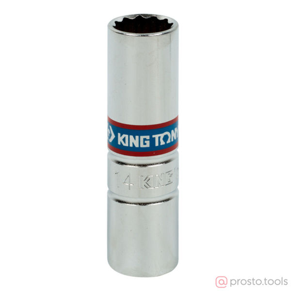 Изображение Головка свечная 1/2" 14мм 12-гр. L=70мм резиновый фиксатор //KING TONY