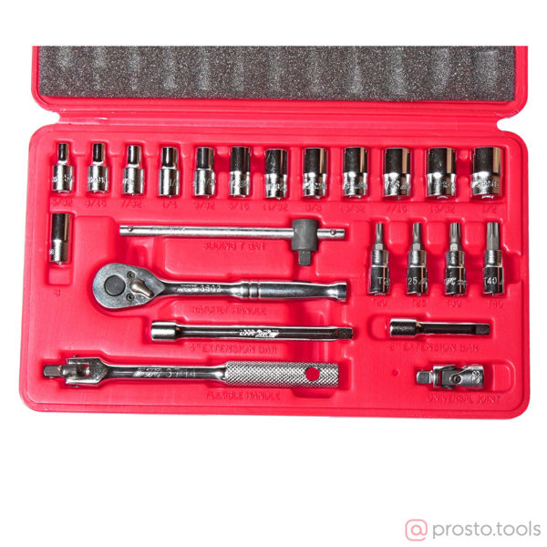 Изображение Набор головок торцевых 6-гранных и насадок 1/4" 5/32"-1/2", T20-T40 (в кейсе) 23 предмета JTC /1