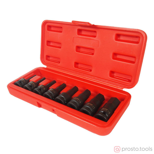 Изображение Набор головок ударных HEX 1/2" H5-19мм, длина 60мм (в кейсе) 8 предметов JTC /1