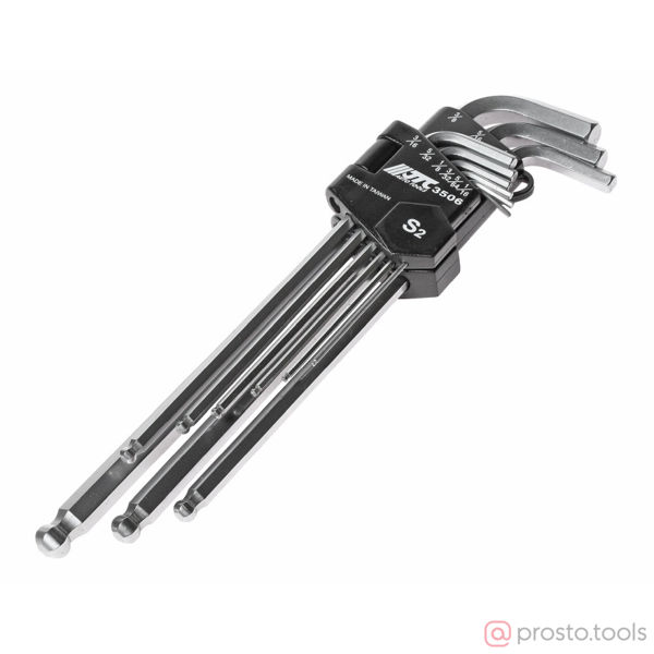 Изображение Набор ключей имбусовых HEX 1/16"-3/8" 9шт. удлиненные с шаровым окончанием (JTC)