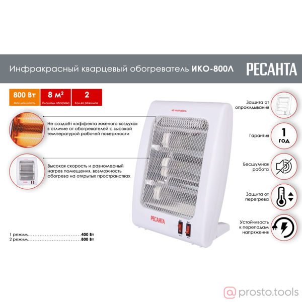 Изображение Инфракрасный обогреватель ИКО-800Л (кварцевый) //РЕСАНТА