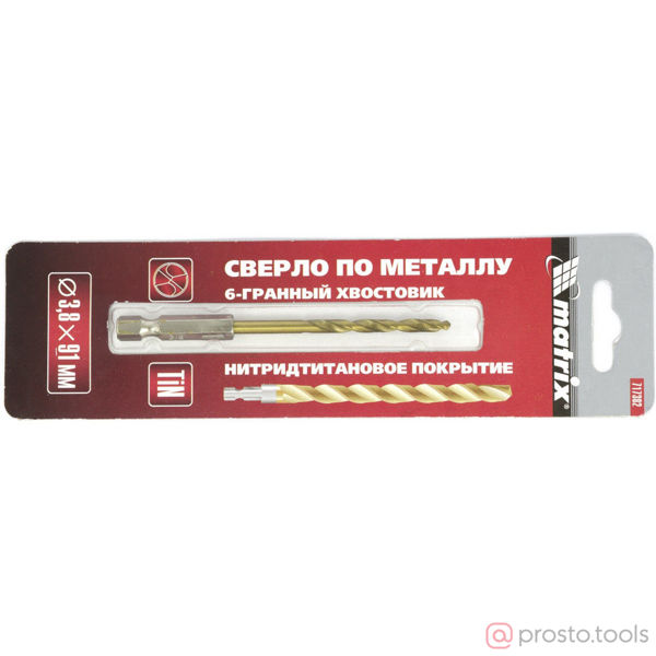 Изображение Сверло HEX 3,8х43х95 HSS-TiN (MATRIX)