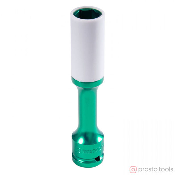 Изображение Головка ударная 1/2" 19мм 6-гран. глубокая, тонкостенная, пластиковая защита //KING TONY
