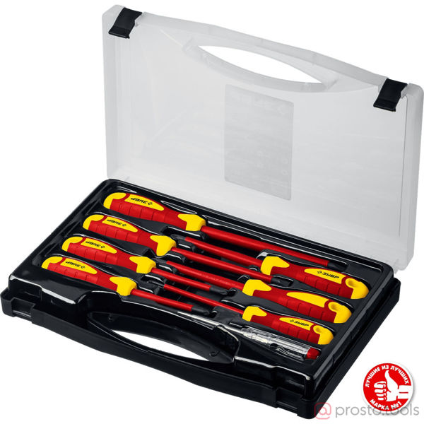 Изображение Набор: Отвертки SL 3, 5, 6 / PH 1, 2 / PZ 1, 2, тестер 100-250 В, ЗУБР "ПРОФЕССИОНАЛ" 25268, в кейсе