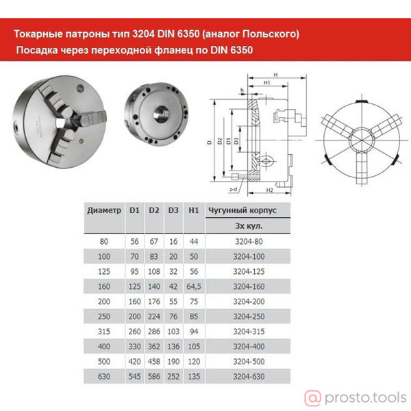 Изображение Патрон ток. 3-х кулачковый 125мм тип 3204 DIN 6350 (аналог Польского) (PS3-125) //CNIC
