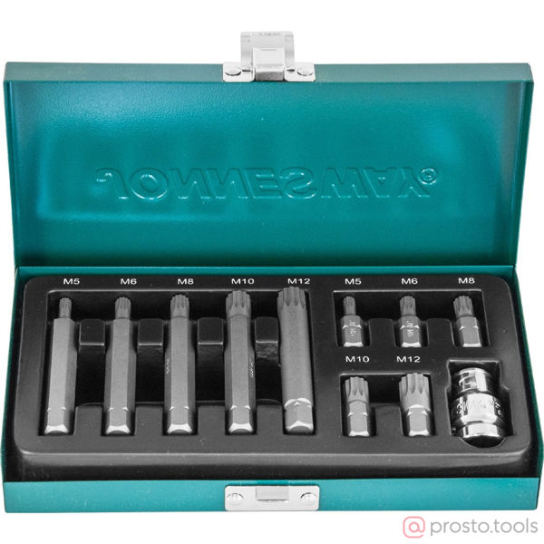 Изображение Набор вставок (бит) 10 мм, SPLINE, М5-М12, 11 пред. S29H4111S //JONNESWAY