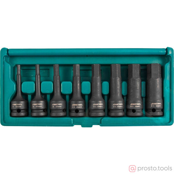 Изображение Набор головок со вставкой 1/2" HEX 5-19 мм 8 пред. S05A408S //JONNESWAY