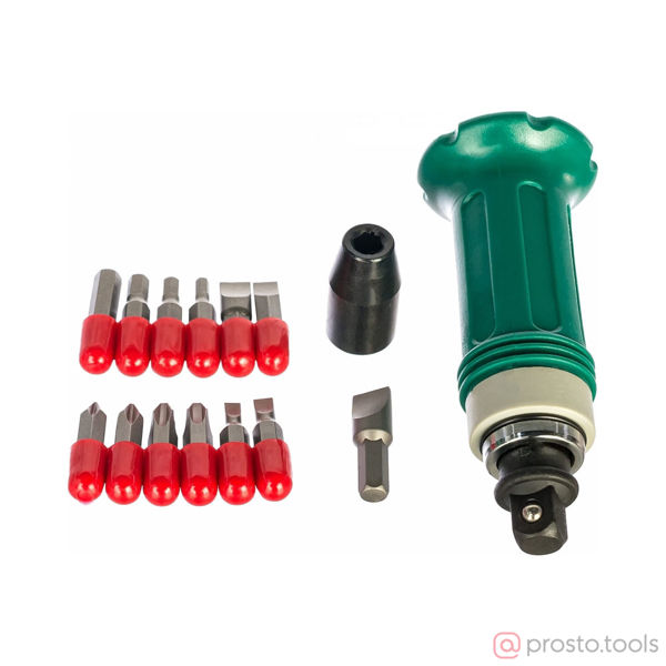 Изображение Отвертка ударно-поворотная 1/2" с набором бит 14 шт AG010138 //JONNESWAY