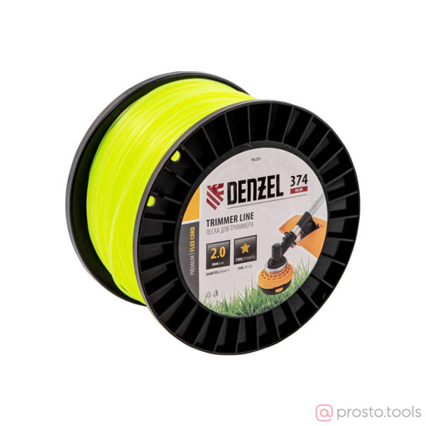 Изображение Леска для триммера 2мм 374м звезда на DIN катушке FLEX CORD //DENZEL