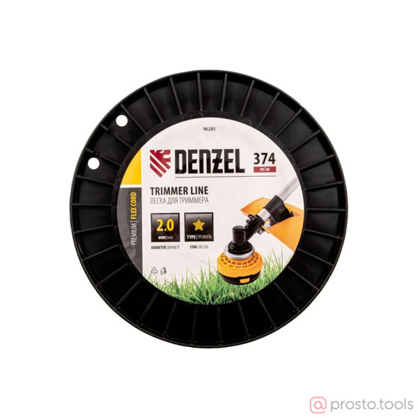 Изображение Леска для триммера 2мм 374м звезда на DIN катушке FLEX CORD //DENZEL