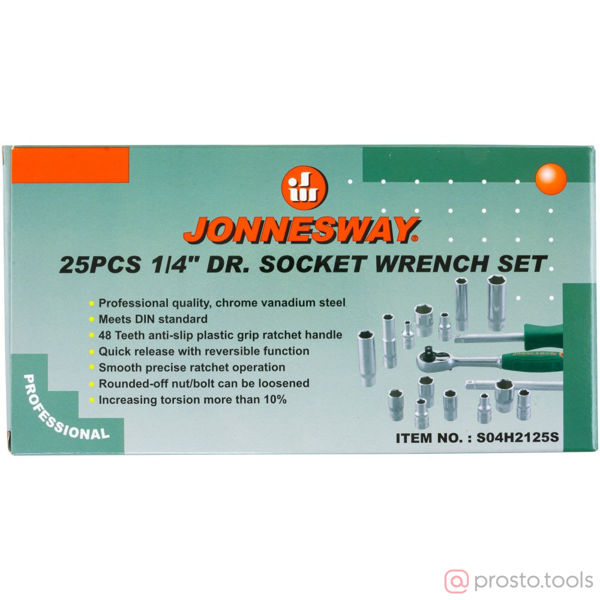 Изображение Набор головок 1/4" 4-13 мм 6 гр. 25 пред. с трещоткой S04H2125S //JONNESWAY