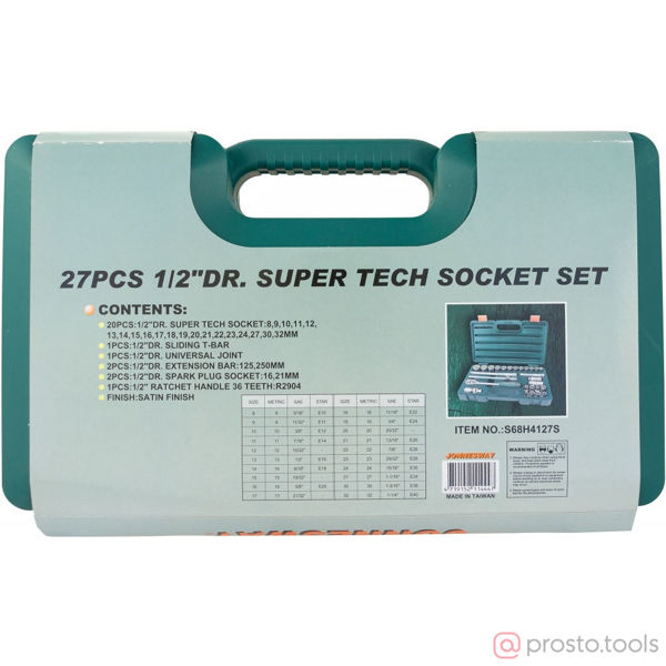 Изображение Набор головок 1/2" 8-32 мм 12 гр. 27 пред. с трещоткой Super Tech S68H4127S //JONNESWAY