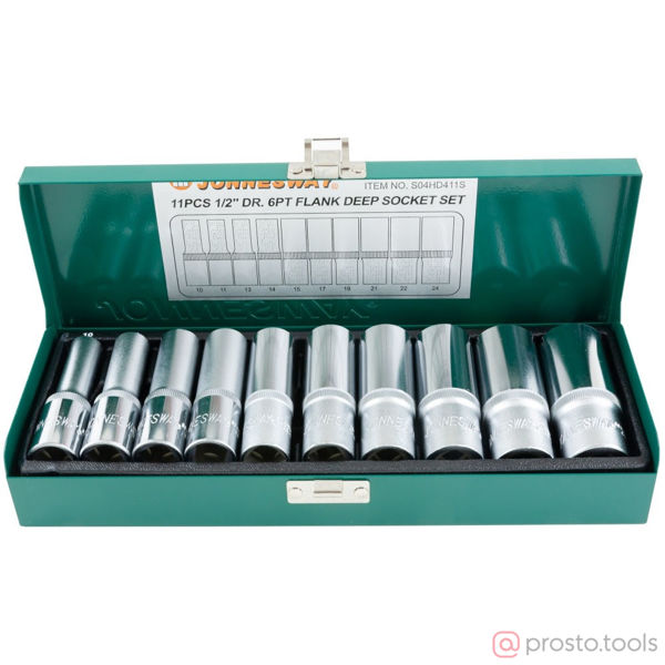 Изображение Набор головок 1/2" 10-24 мм 6 гр. 11 пред. глубоких S04HD411S //JONNESWAY