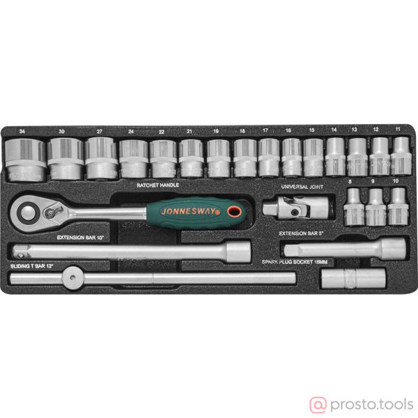 Изображение Набор головок 1/2" 8-34 мм 6 гр. 24 пред. с трещоткой S04H4724S //JONNESWAY
