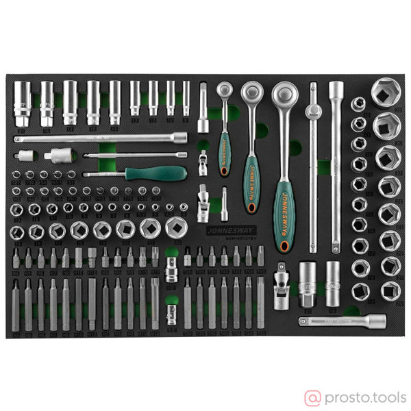 Изображение Набор головок 1/4"&3/8"&1/2" 4-32 мм 6 гр. 121 пред. с трещоткой ложемент S04H45121SV //JONNESWAY