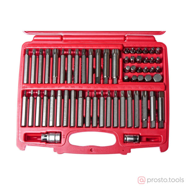 Изображение Набор бит 58пр HEX, TORX, SPLINE, RIBE с адаптерами 3/8" & 1/2" //JTC