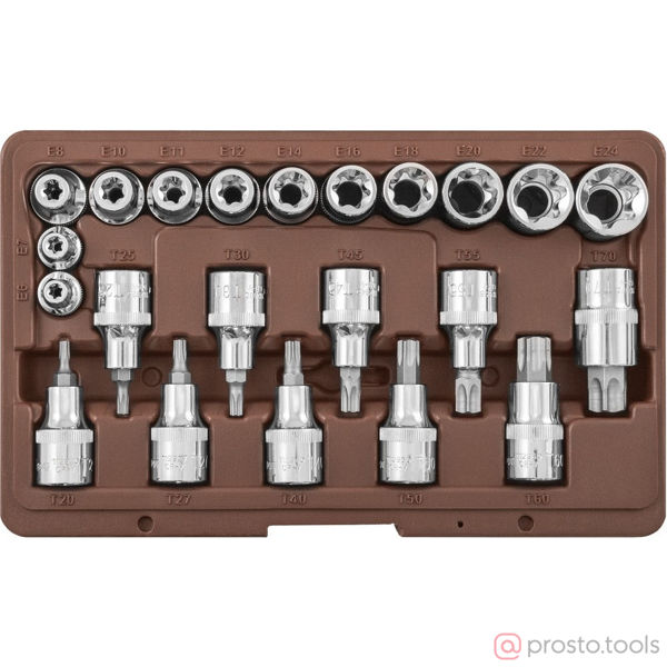 Изображение Набор головок и насадок с вставками 1/2"&3/8" E6-E24, T20-T70 22 пр. TORX® 953222 //OMBRA