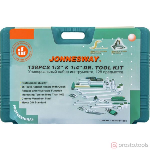 Изображение Набор инструмента 128 пр. пласт. кейс 1/4", 1/2" DR S04H524128S //JONNESWAY