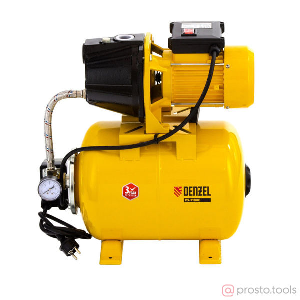 Изображение Насосная станция PS1100С, 1100 Вт, 4500 л/ч, ресивер 24 л, подъем 46 м, чугун// Denzel