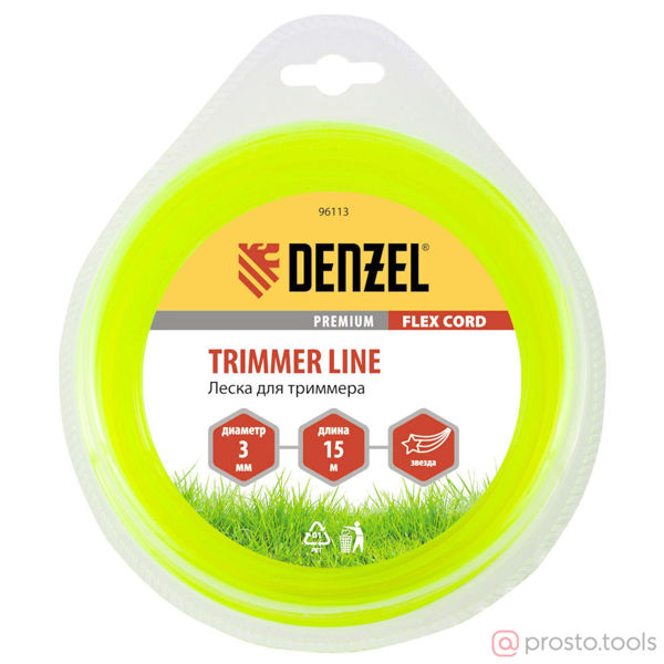 Изображение Леска для триммера 3,0мм 15м звезда FLEX CORD //DENZEL
