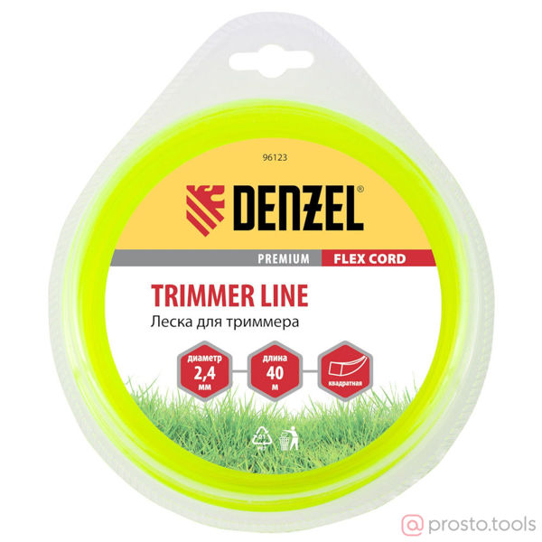 Изображение Леска для триммера 2,4мм 40м квадратная FLEX CORD //DENZEL