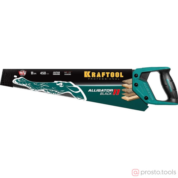 Изображение Ножовка 450мм 11 TPI 3D зуб для точного реза "Alligator BLACK"//KRAFTOOL