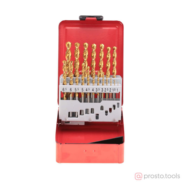 Изображение Набор сверл по металлу 1-10мм 19шт HSS-G TiN 130° TL3000 DIN338 258214T //RUKO