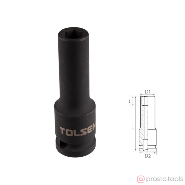 Изображение Головка ударная 1/2" 9мм 6-гран. глубокая //TOLSEN