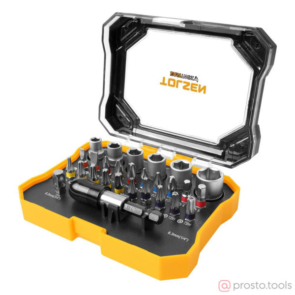 Изображение Набор вставок (бит) 1/4" TORX, HEX, PZ, PH, SLOT, TORXTR, 28пр. //TOLSEN