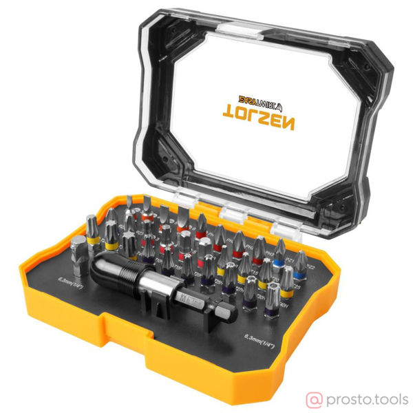 Изображение Набор вставок (бит) 1/4" TORX, HEX, PZ, PH, SLOT, TORXTR, SQUARE, 32пр. //TOLSEN