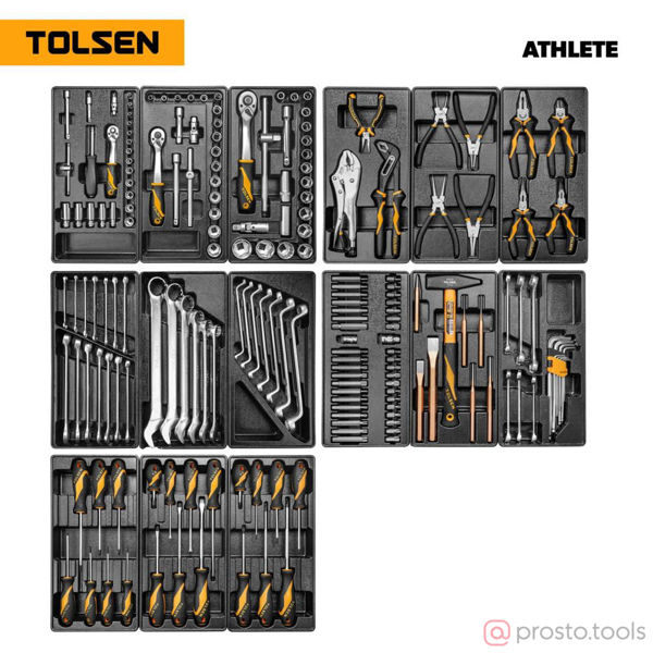 Изображение Набор инструмента для тележки 189пр. 15 ложементов, ATHLETE //TOLSEN