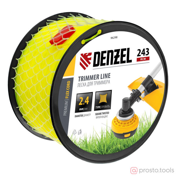 Изображение Леска для триммера 2,4мм 243м витой квадрат, FLEX CORD //DENZEL