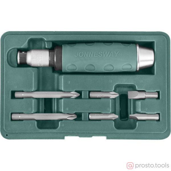 Изображение Отвертка со сменными вставками (битами) SL8/10, PH2/3х36, PH2/3х80, 7пр. ударная AG010055A //JONNESW