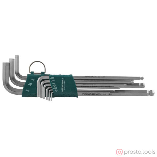 Изображение Набор ключей имбусовых HEX 1/16"-3/8" 9шт удлиненные с шаровым окончание H06SA209S //JONNESWAY