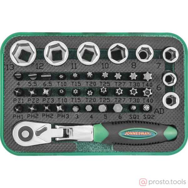 Изображение Набор вставок (бит) и головок с трещоткой 1/4" 40пр. RD02040S //JONNESWAY