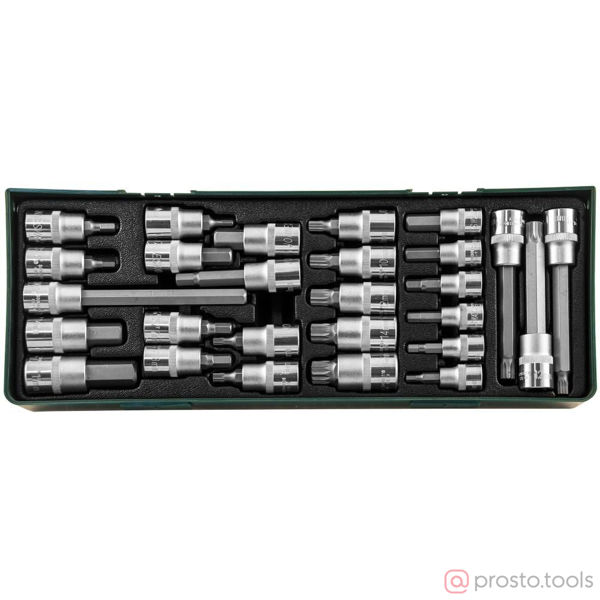 Изображение Набор головок со вставкой 1/2"&3/8" HEX H4-H17 и SPLINE M5-M12 27 пр. ложемент S06H427SP //JONNESWAY