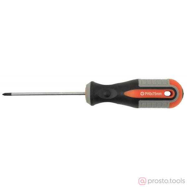 Изображение Отвертка крестовая 75мм PH0 2-х комп. рукоятка ROUND GRIP 751075 //OMBRA