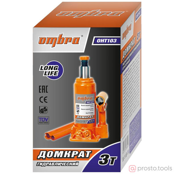 Изображение Домкрат бутылочный гидравлический 3т 180-350 мм OHT103 //OMBRA
